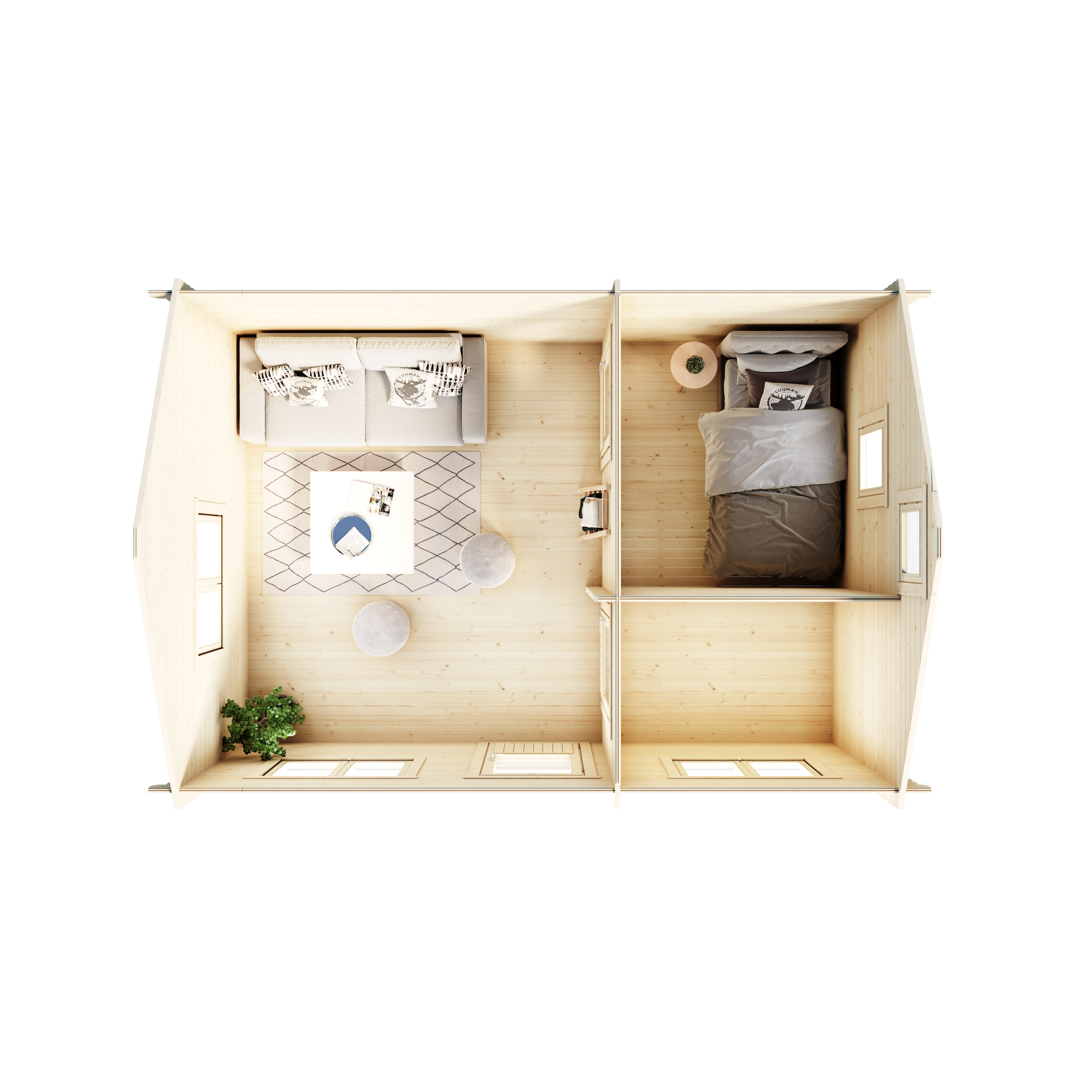 Attefallshus Luoman Lillevilla 100C-4 22,04 m² med Sadeltak & Loft i Trä