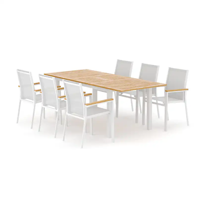 Trädgårdsgrupp deNoord Las Vegas utomhus matgrupp förlängningsbart 152-210x90 cm med 6 Las Vegas stapelstolar