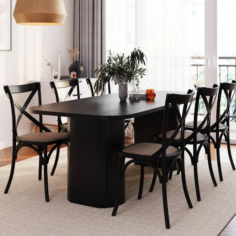 Matgrupp Bark Kopparbo Rektangulärt Matbord 200 cm med 6 Matstol Kalb