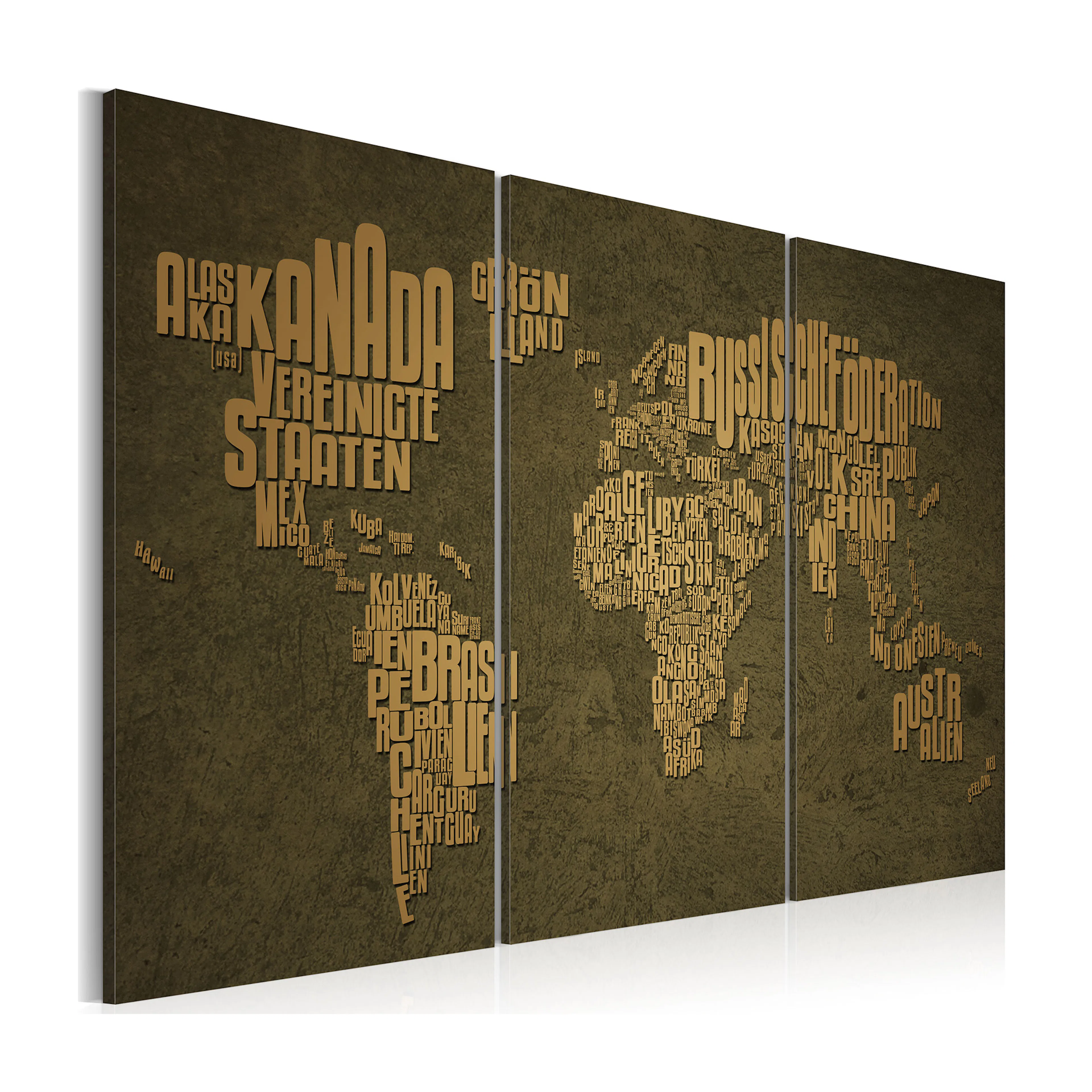 Tavla Arkiio Kartan Över Världen Tyska Språket Beige Kontinenter Triptych