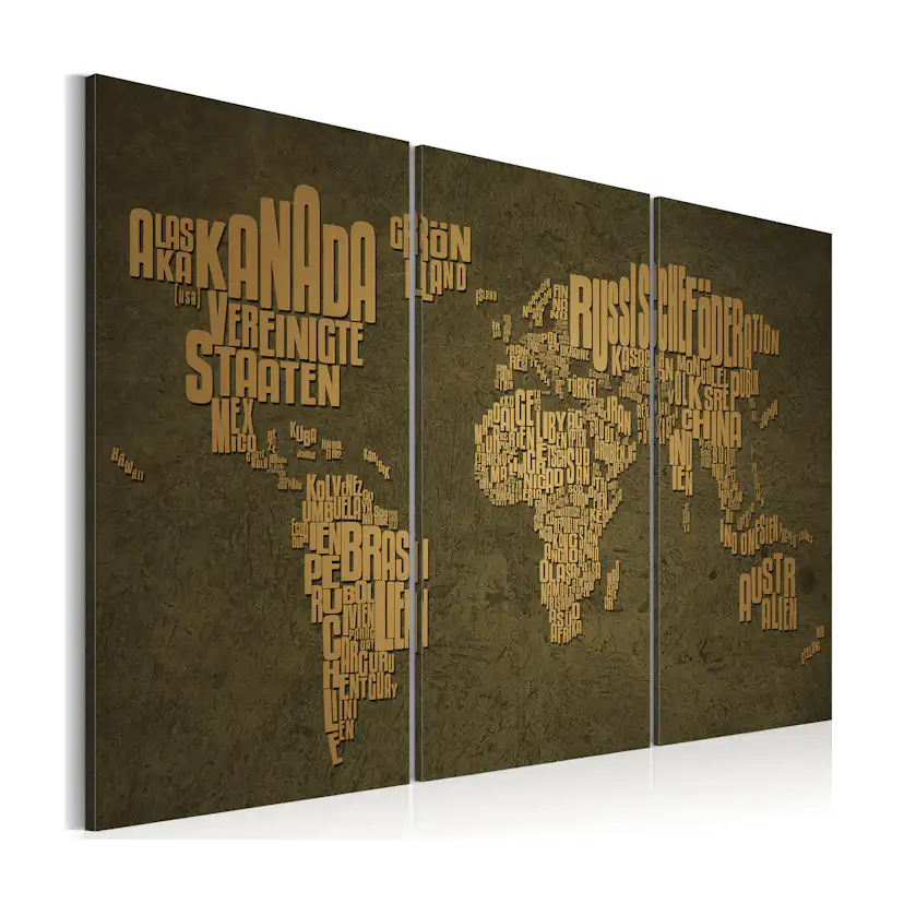 Tavla Arkiio Kartan Över Världen Tyska Språket Beige Kontinenter Triptych