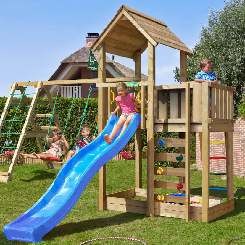 Lektorn Jungle Gym Mansion 2.1 Klättermodul Blå Rutschkana