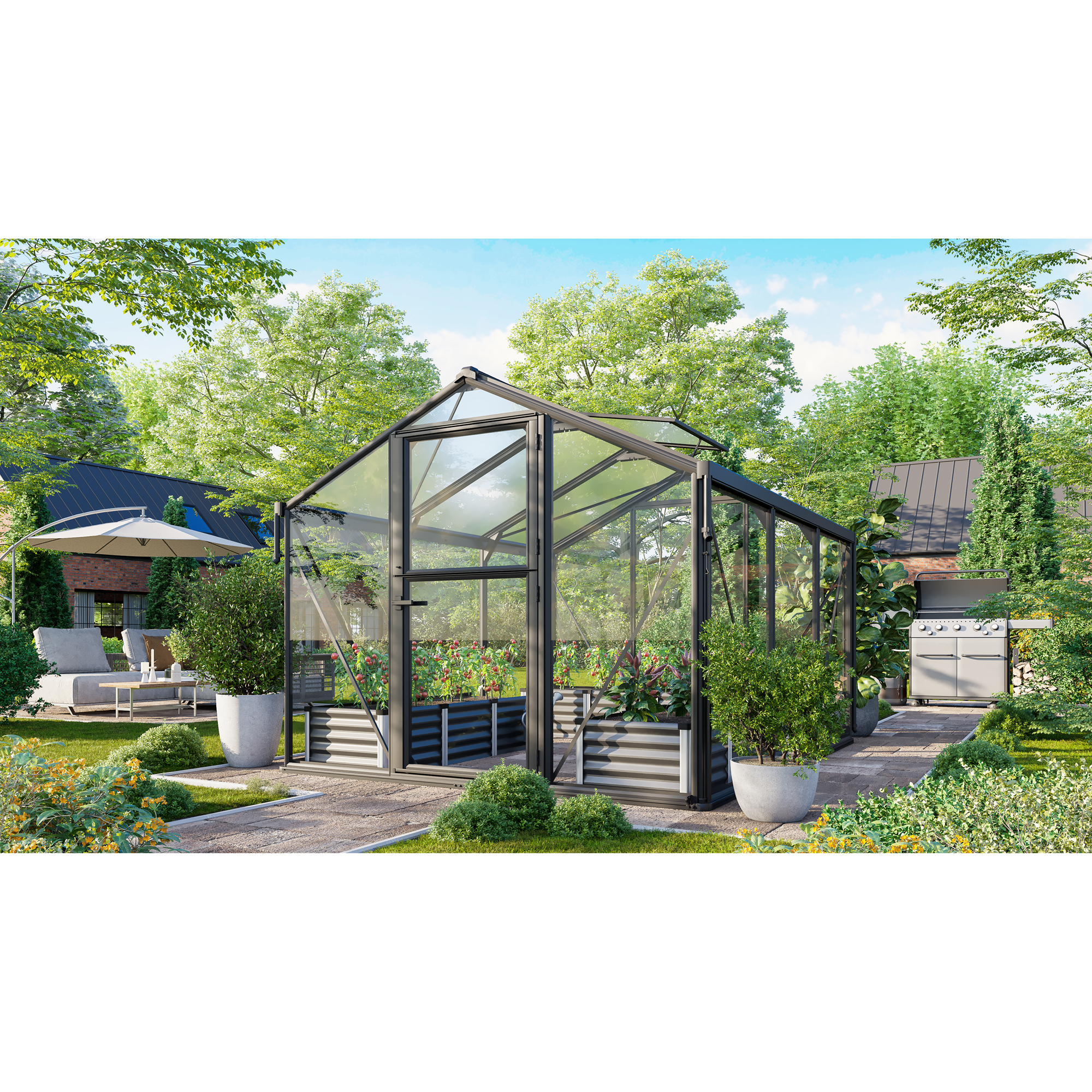 Växthus Vitavia Deimos 8500 Svart 3mm Härdat Glas / 10 mm Polytak