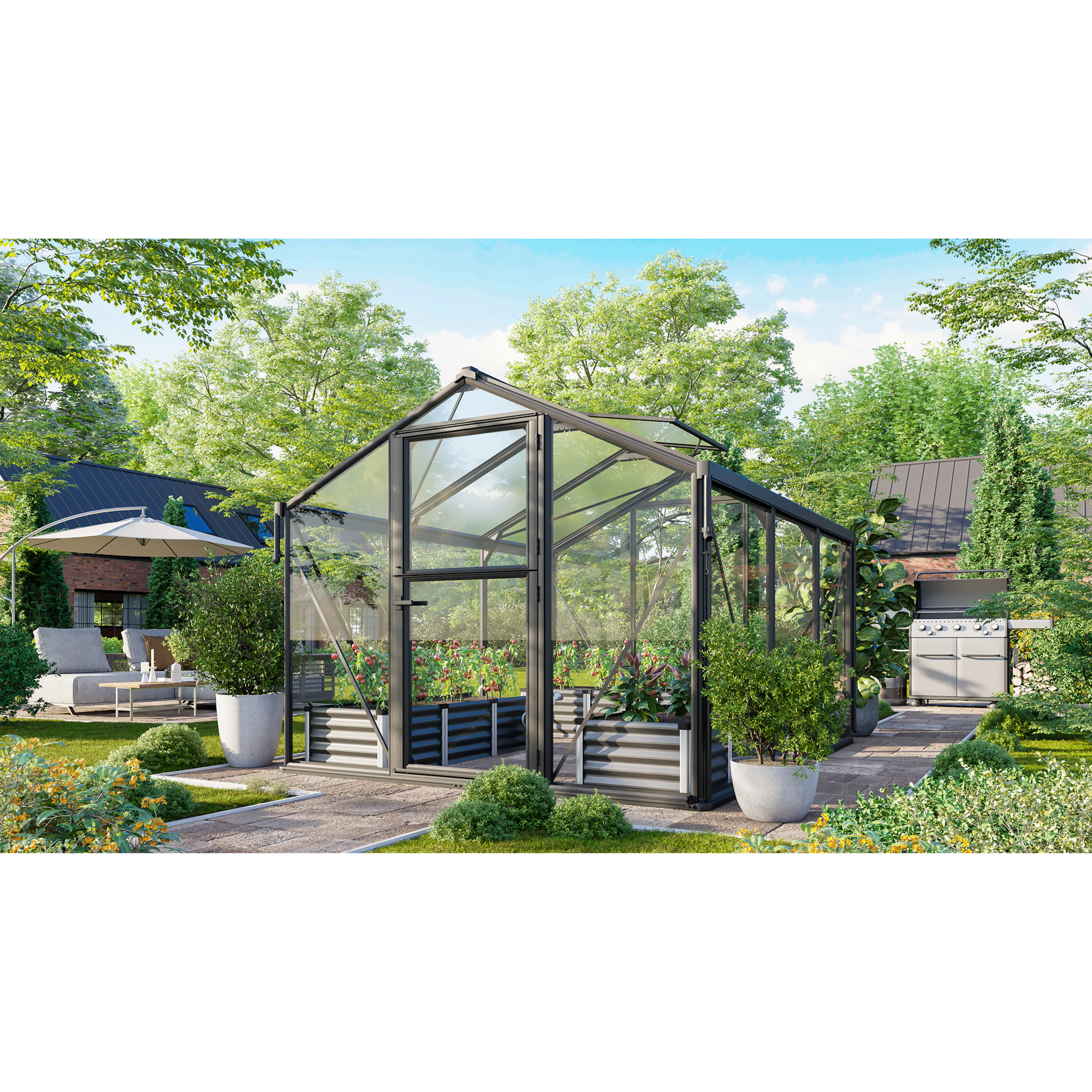 Växthus Vitavia Deimos 8500 Svart 3mm Härdat Glas / 10 mm Polytak