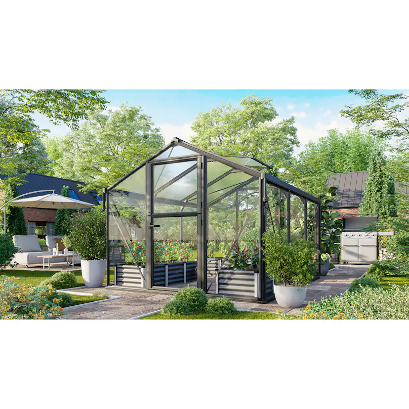 Växthus Vitavia Deimos 8500 Svart 3mm Härdat Glas / 10 mm Polytak
