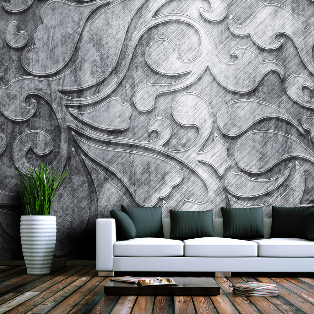 Fototapet Arkiio Silver Bakgrund Med Blommönster