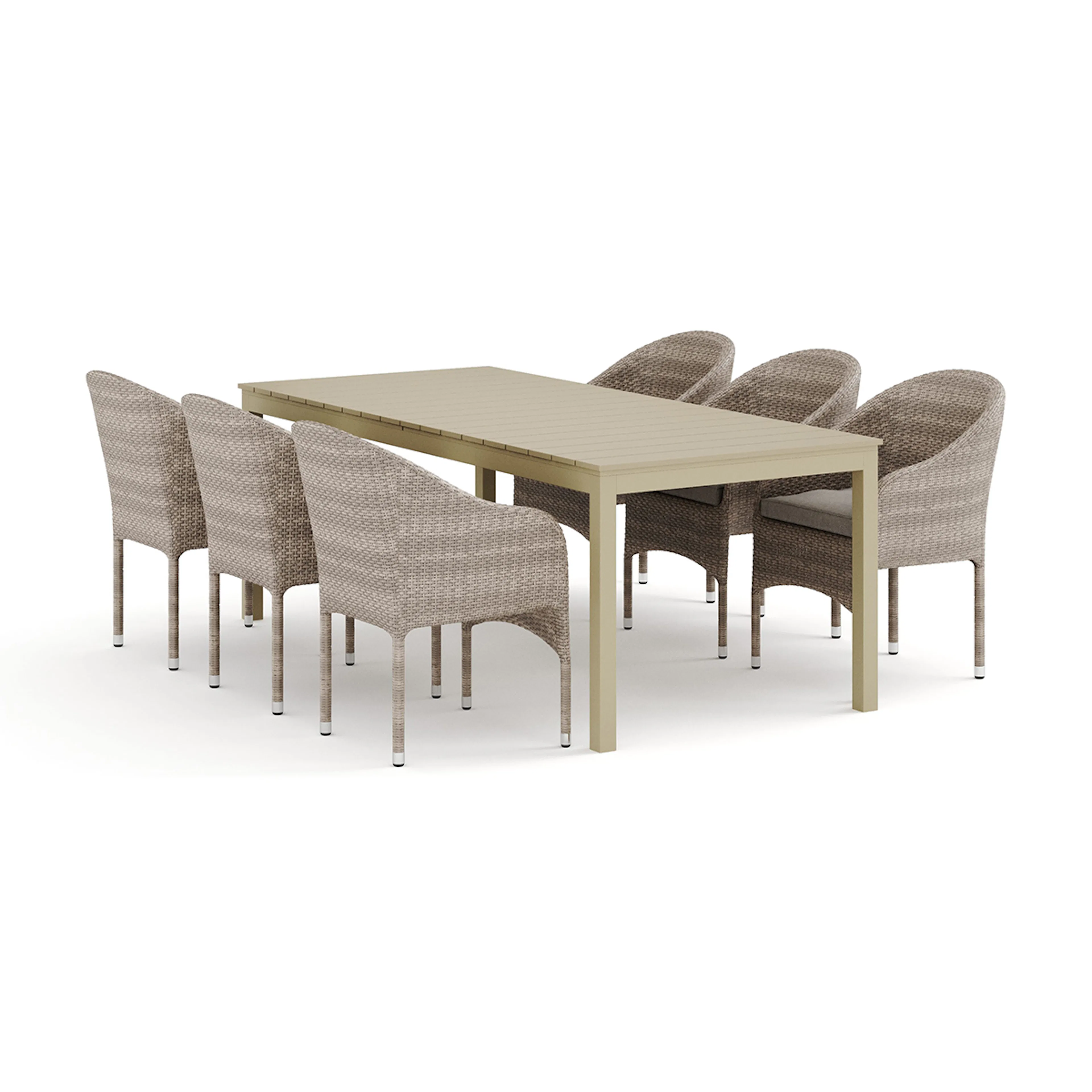 Trädgårdsgrupp Comfort Garden Tunis utomhus matgrupp förlängningsbart 205/305x90 cm med 6 Thor fåtöljer