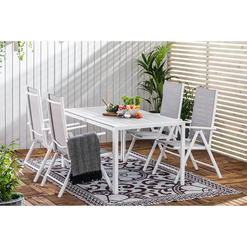 Trädgårdsgrupp Comfort Garden Tunis Matgrupp Utomhus 150x90 + 4 Maggie Positionsstol m Dyna