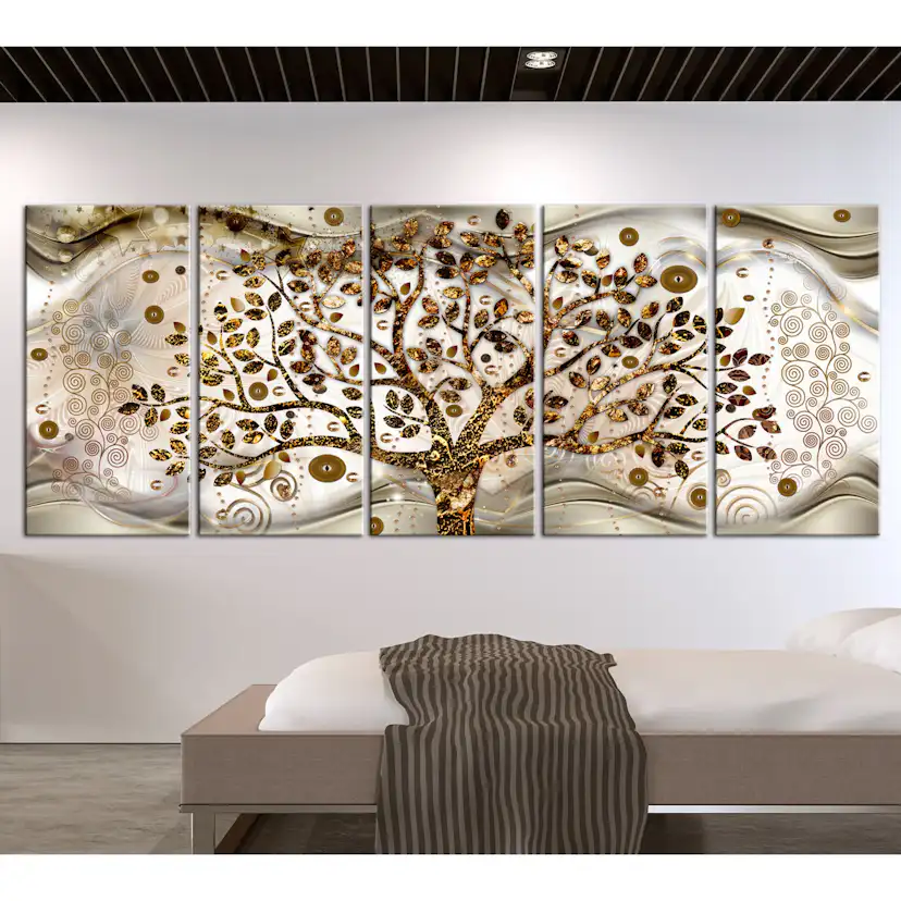 Tavla Arkiio Tree And Waves Brown 5 delar