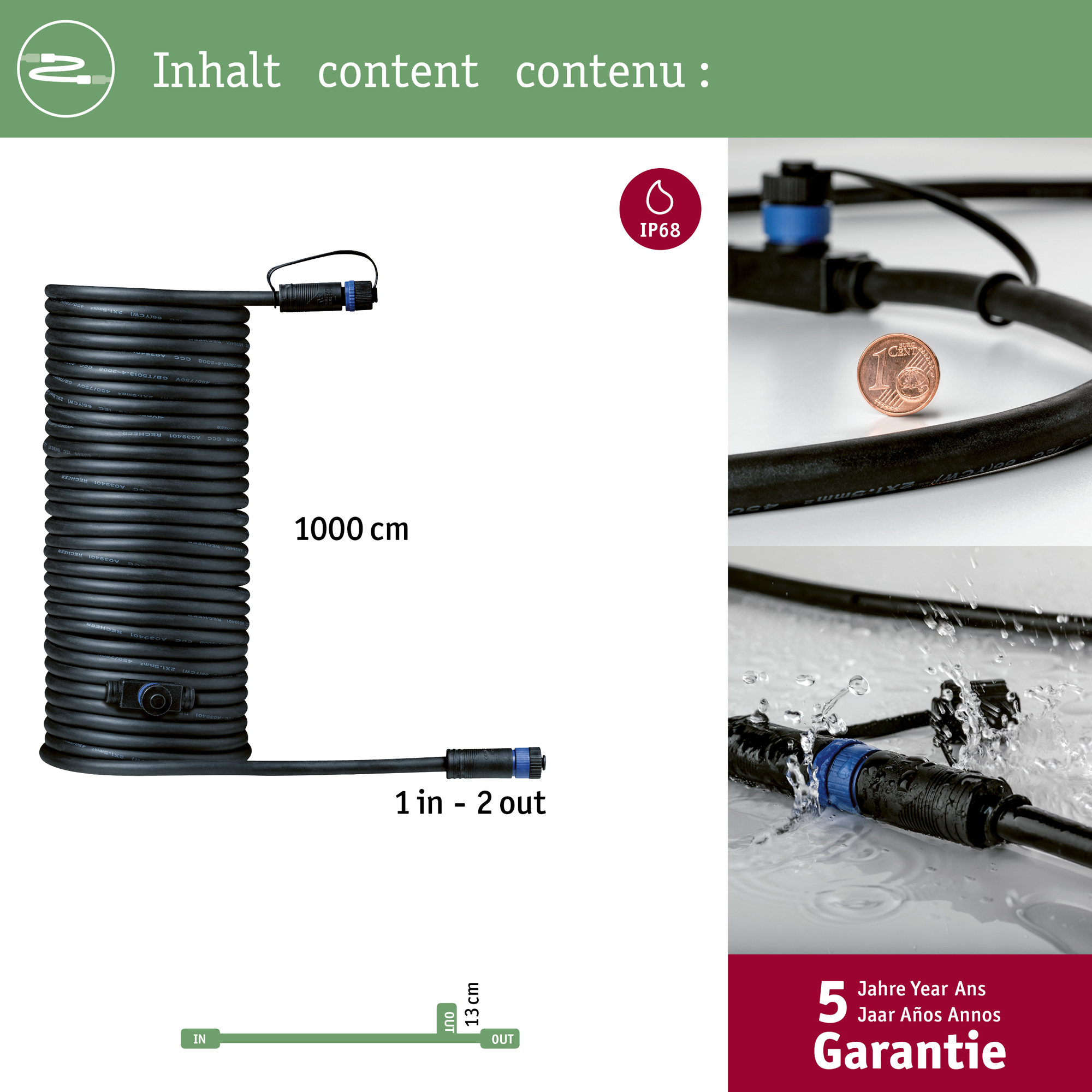 Anslutningskabel Paulmann Plug & Shine IP68 max. 150W 1in-5ut