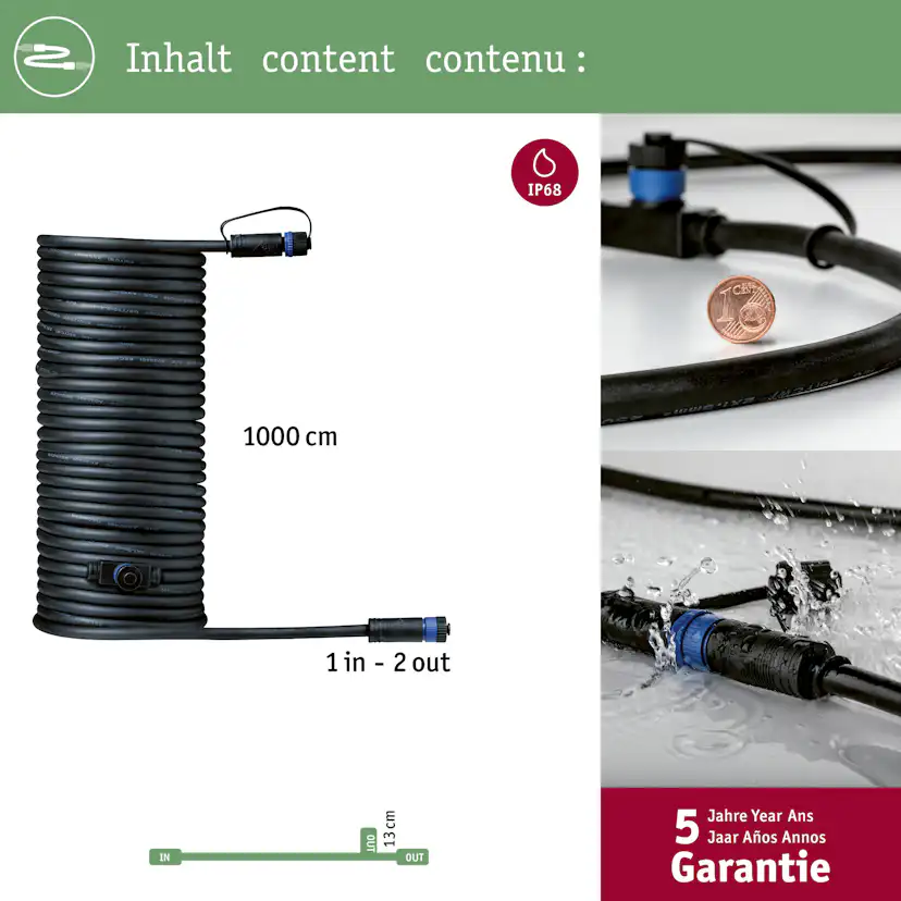 Anslutningskabel Paulmann Plug & Shine IP68 max. 150W 1in-5ut