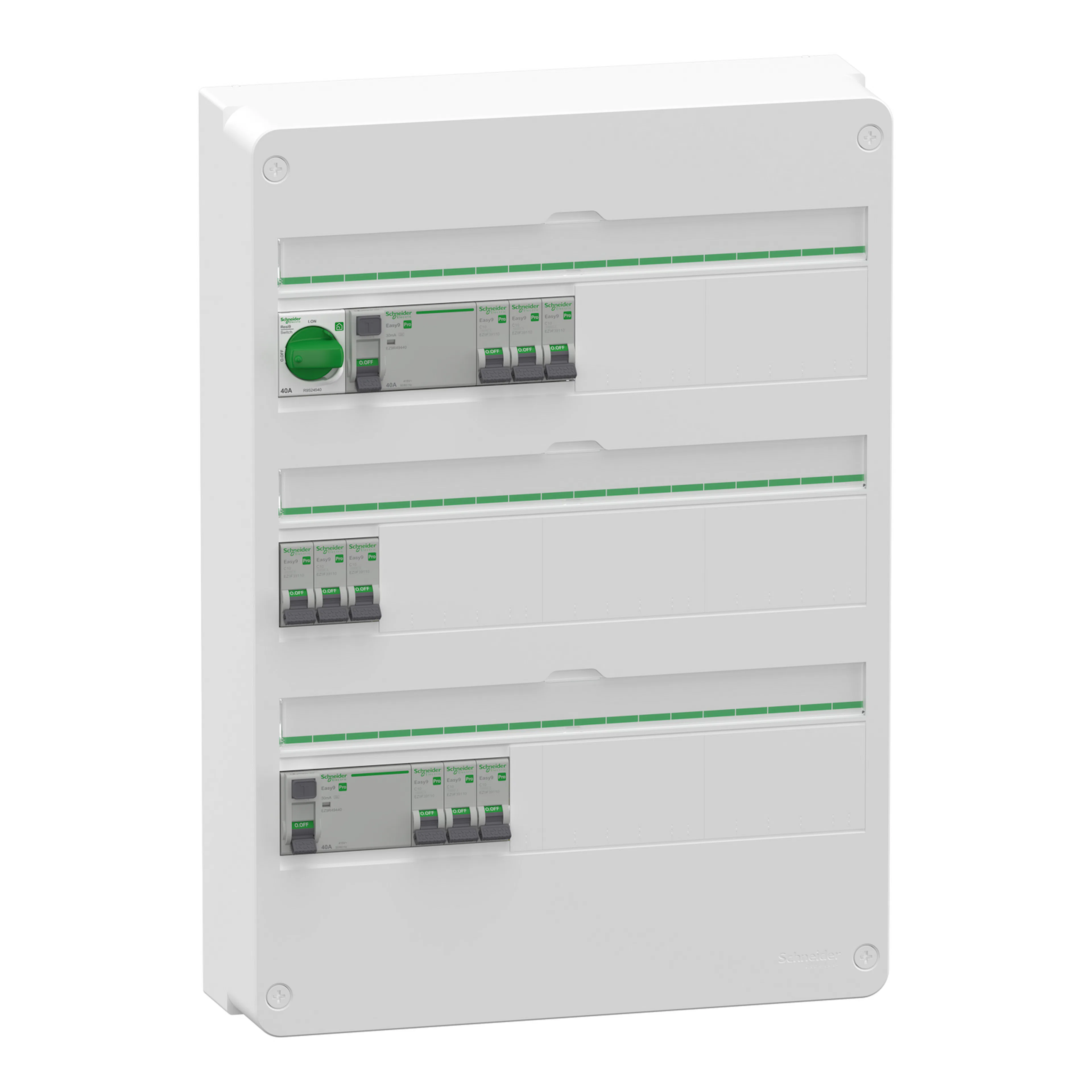 Normcentral Schneider Electric Easy9 Förmonterad 3 × 18 Moduler 2 jordfelsbrytare + 9 minibrytare IP30