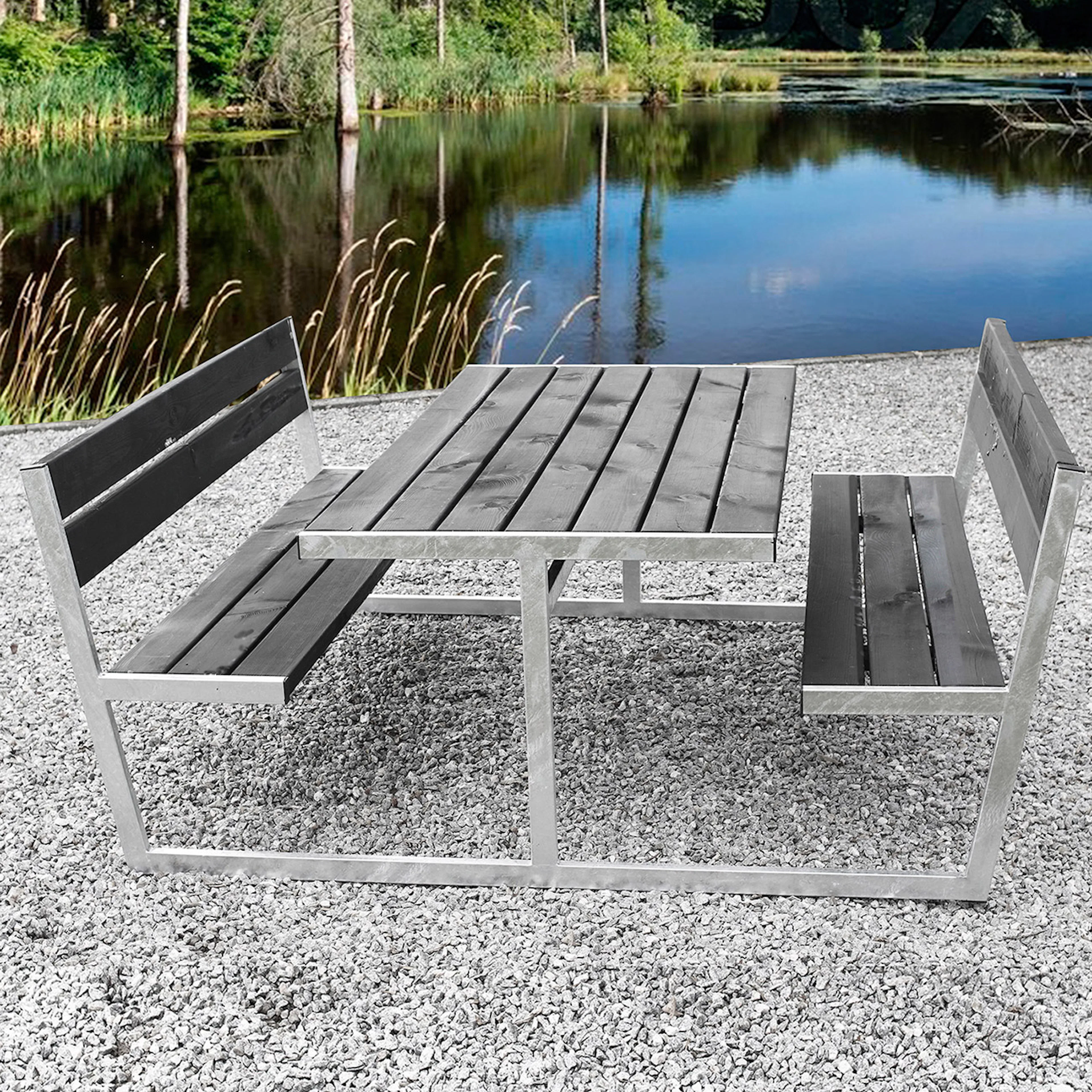 Bänkbord Hortus Thor Picknickbord i Trä & Stål med Ryggstöd