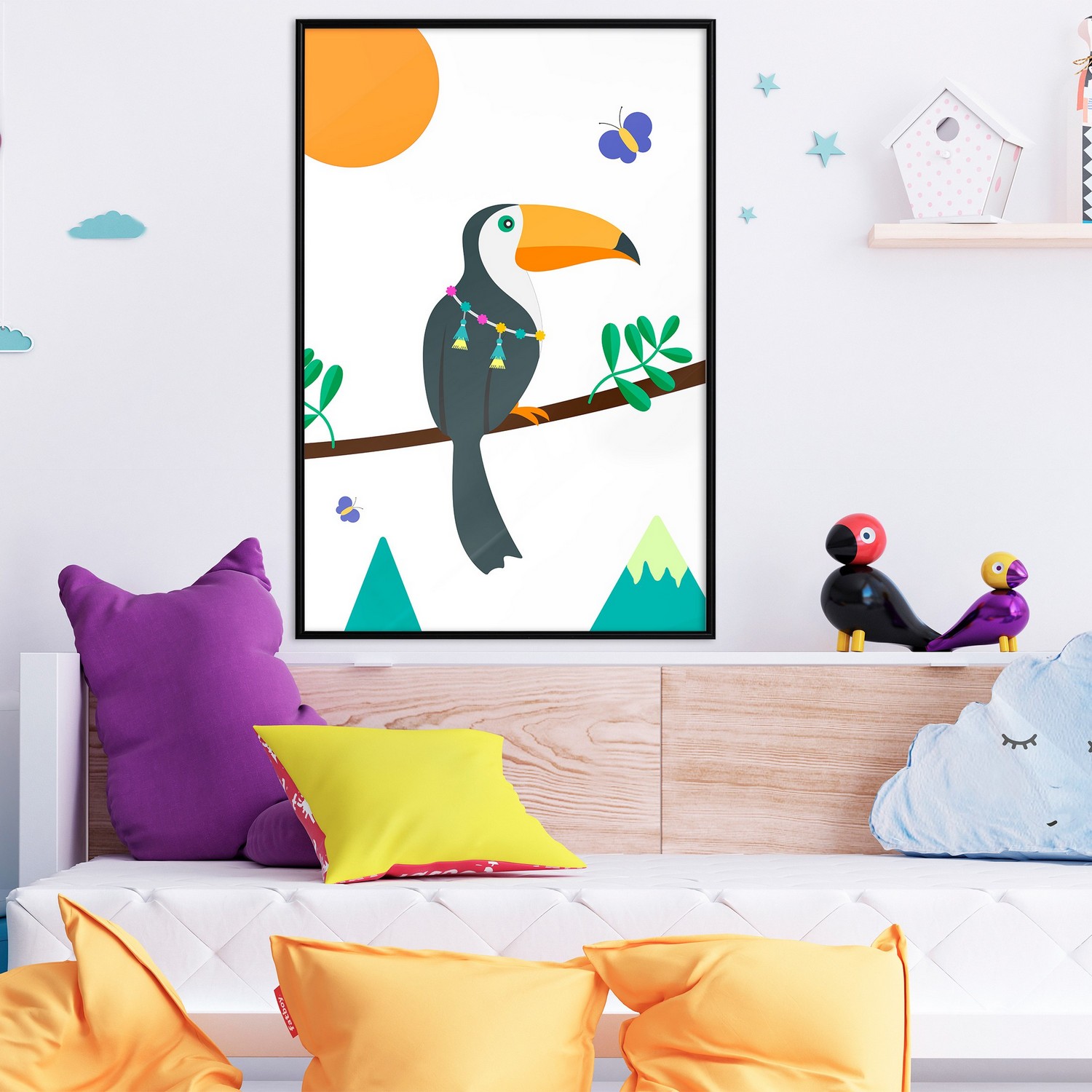 Affisch - Toucan And Butterflies [Poster] 30x45 Svart ram, 30x45 cm