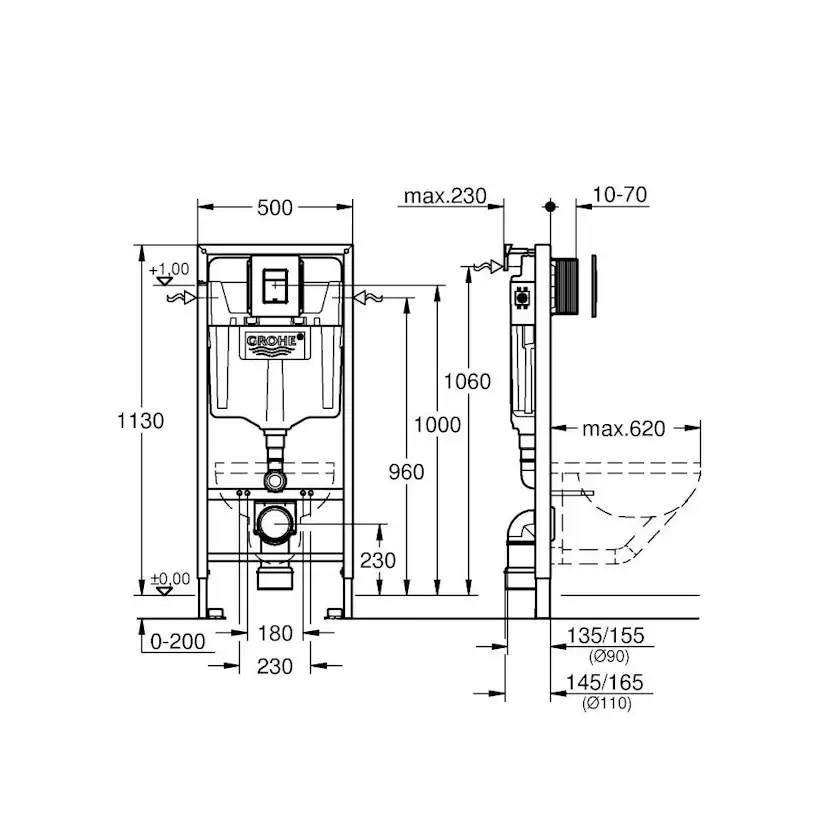 WC-Fixtur Grohe Solido 3in1 113 cm Inkl. Svart Tryckplatta