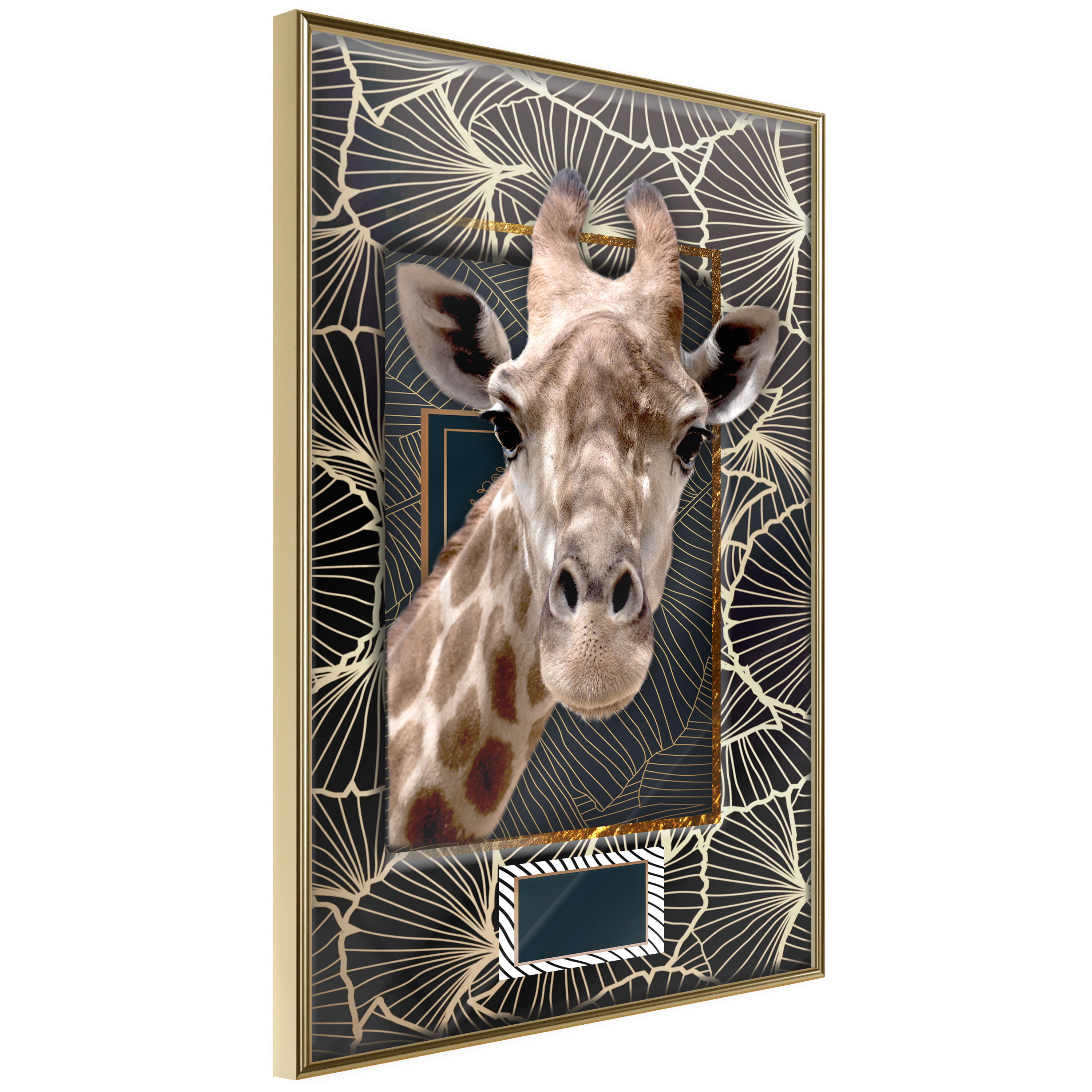 Affisch - Giraffe [Poster] 40x60 Guld ram, 40x60 cm