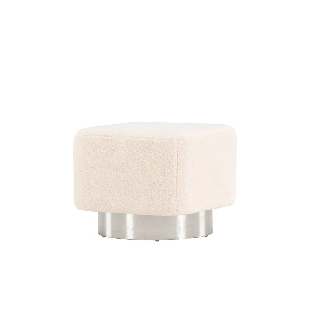 Newton Ottoman/Pouf - Silver / Offwhite Fleece Vit