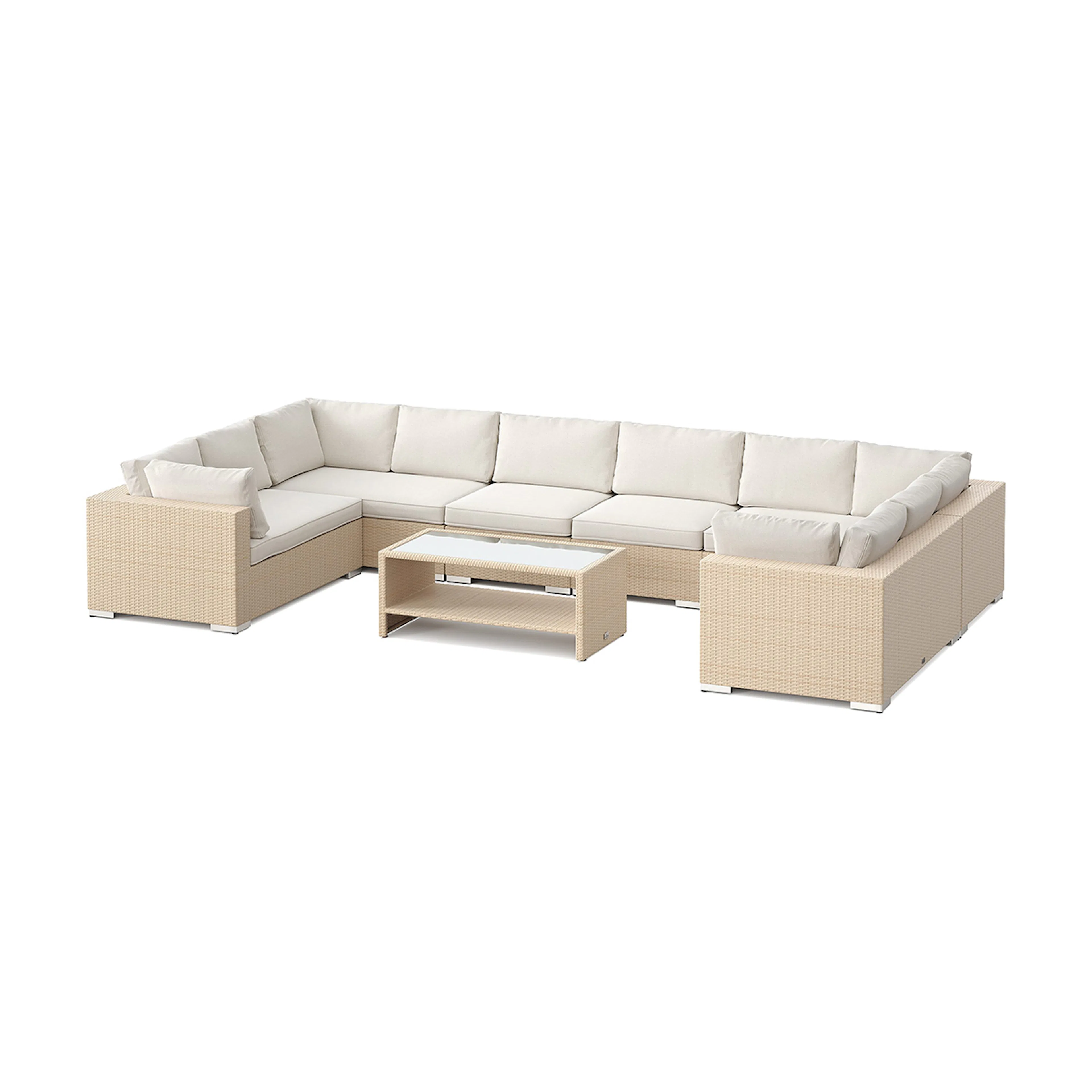 Loungegrupp Comfort Garden Bahamas U-formad utomhus loungegrupp med stängt avslut, 10-sits med bord och hylla
