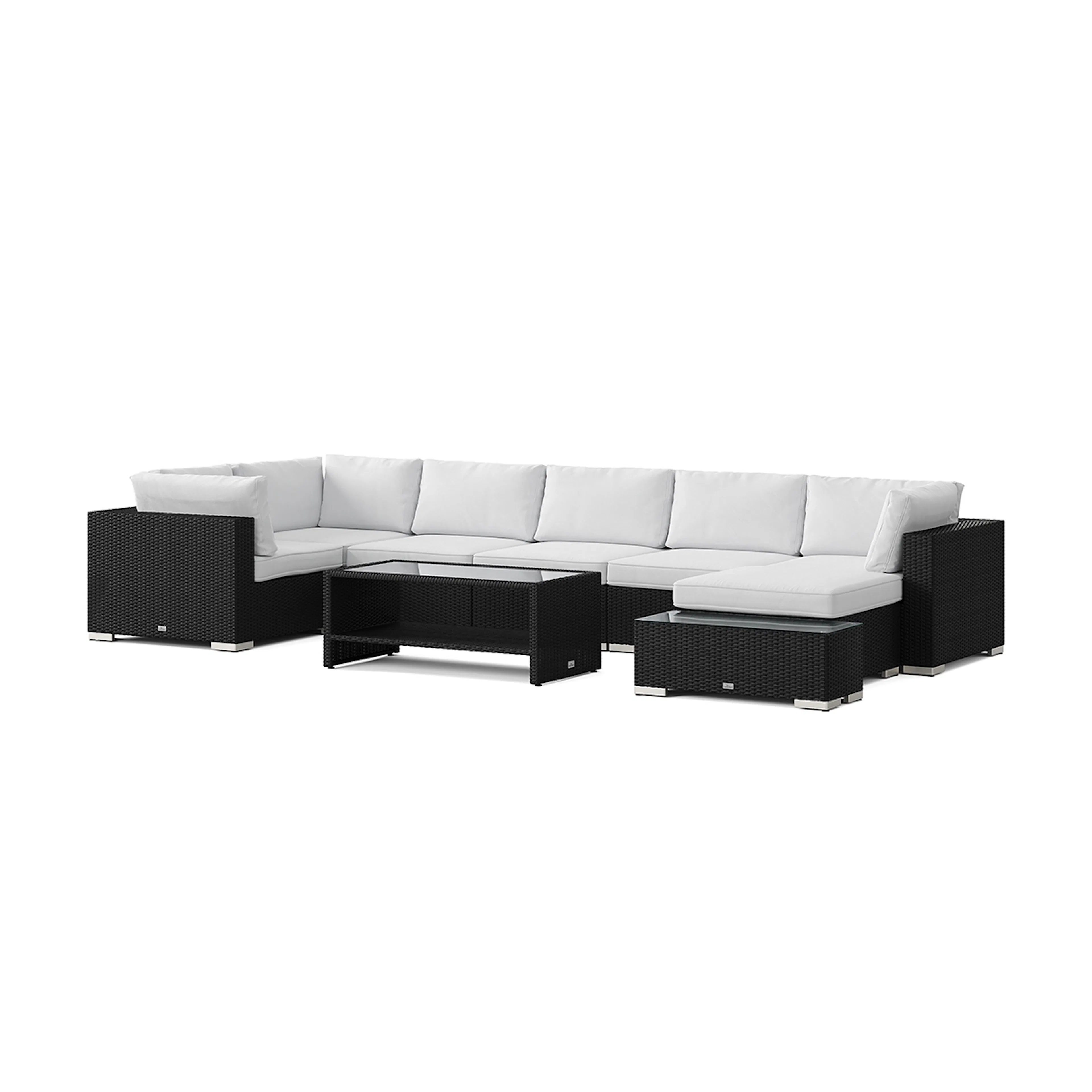 Loungegrupp Comfort Garden Bahamas utomhus U-soffa 7-sits vändbar divan med öppet avslut och bord med hylla