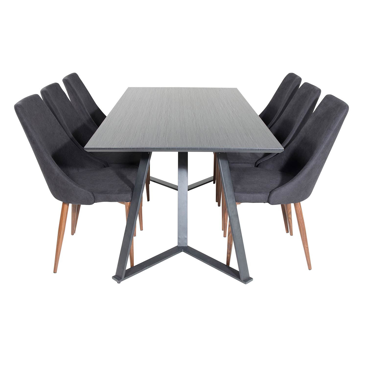 Marina Table - Black top /Leone Chair - Black Fabric_6 Svart/Svart/Valnöt