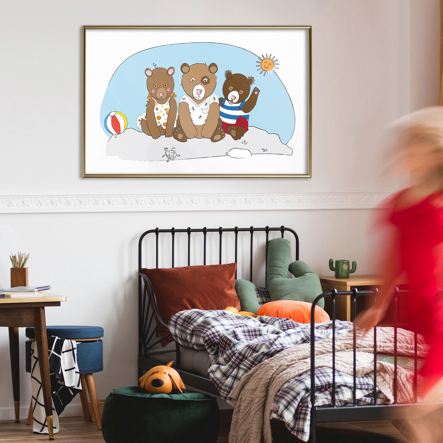 Affisch - Teddy Bears on the Beach [Poster] 30x20 Guld ram, 30x20 cm