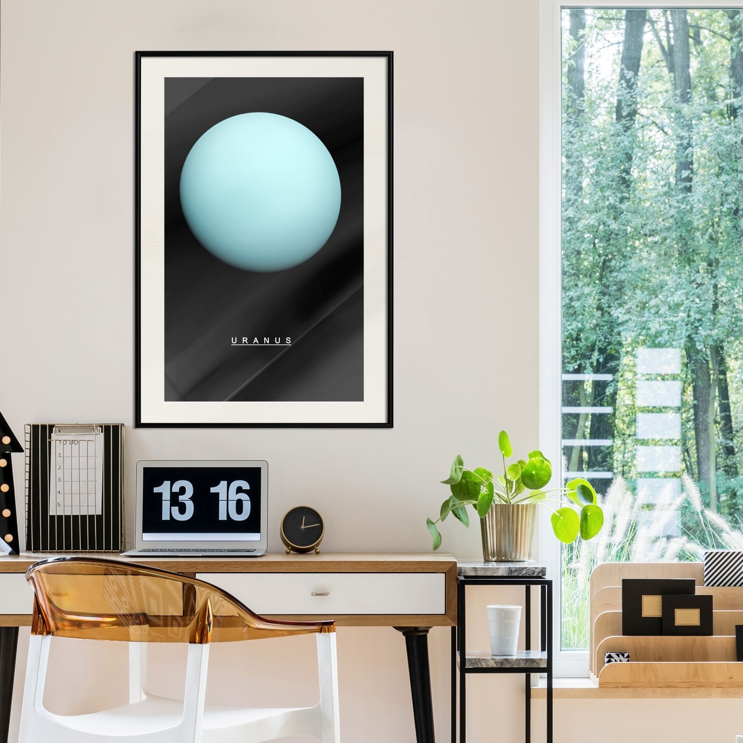 Affisch - Uranus [Poster] 40x60 Svart ram med passepartout, 40x60 cm