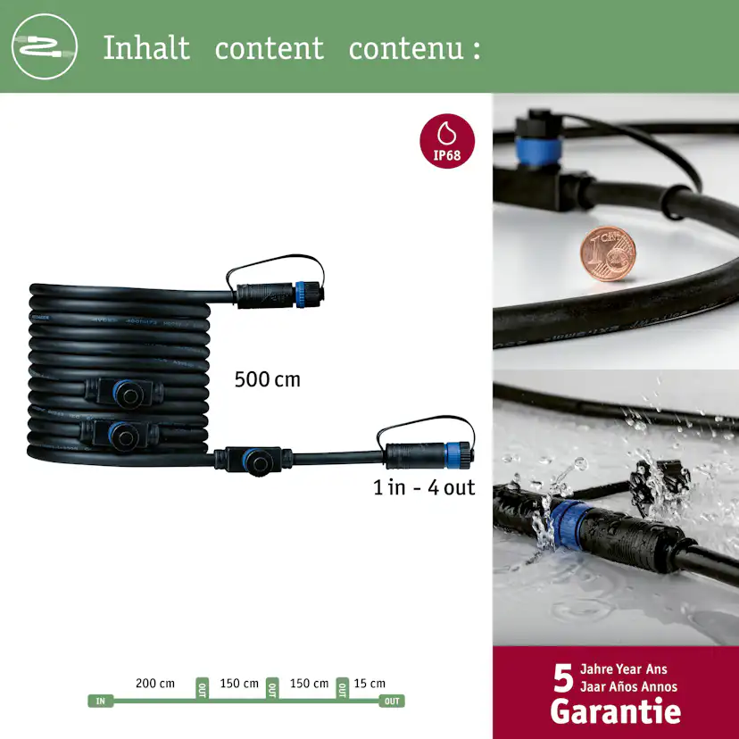 Anslutningskabel Paulmann Plug & Shine IP68 max. 150W 1in-4ut