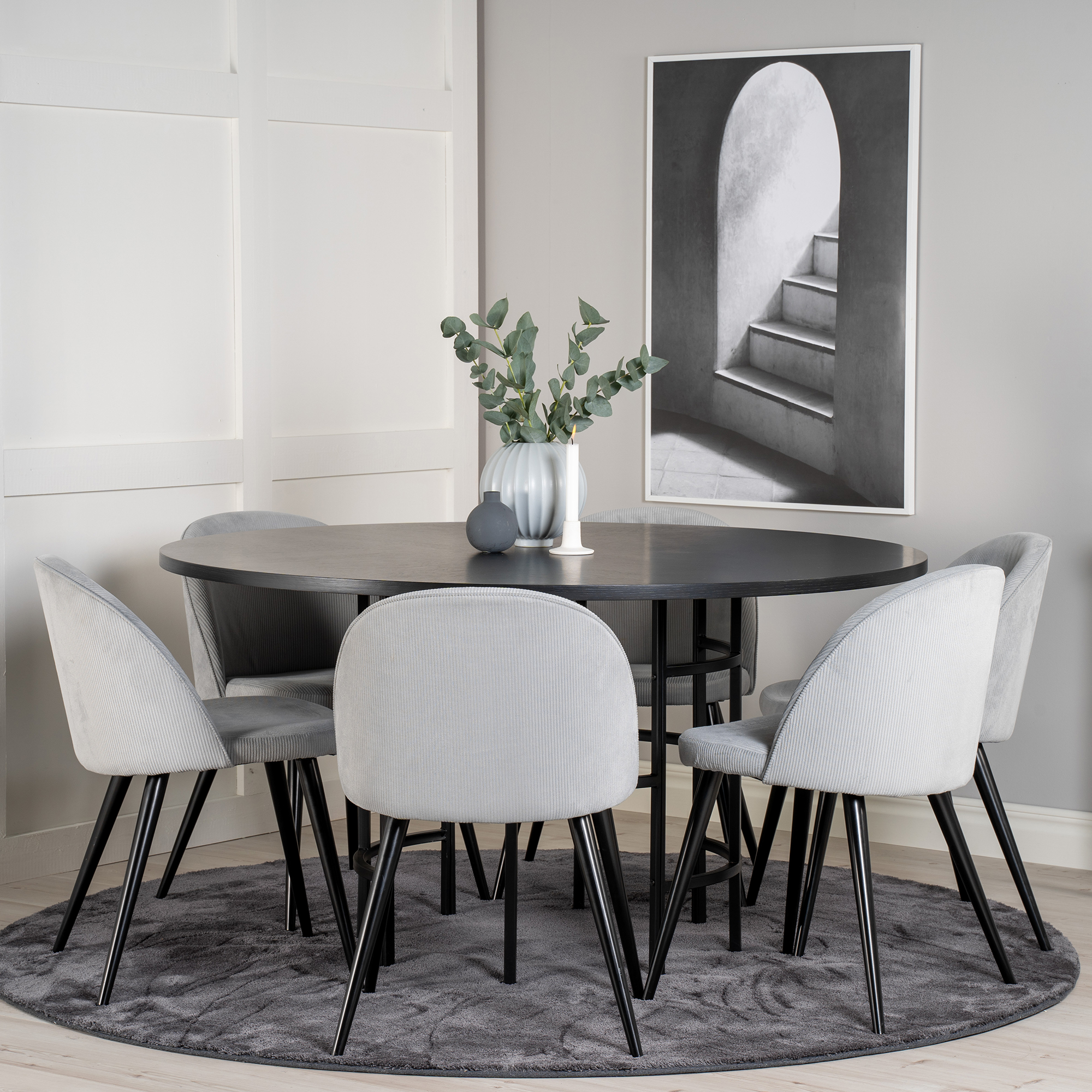 Copenhagen - Dining Table round - Black / Black+Velvet matst Svart/Grå