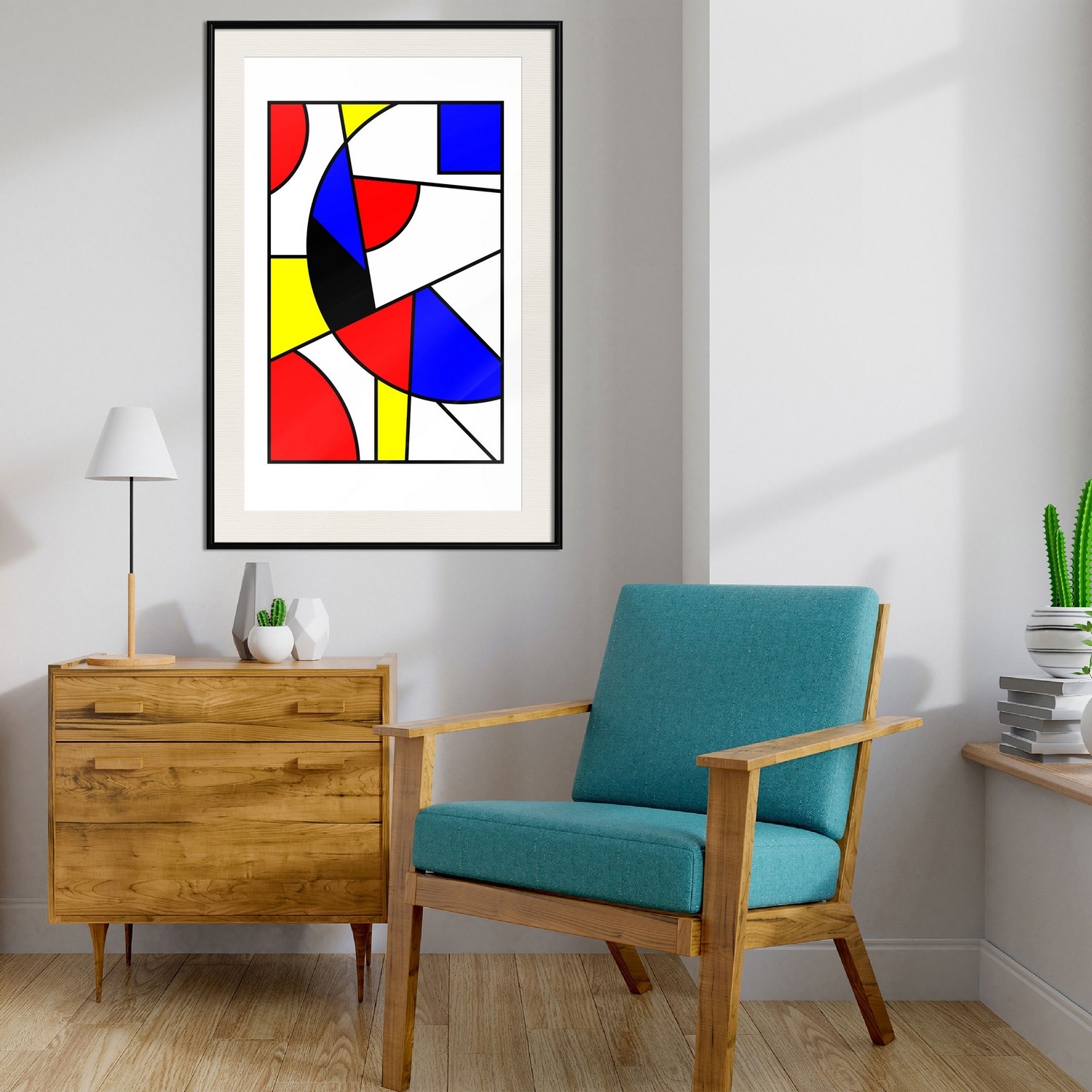 Affisch - Abstraction De Stijl [Poster] 30x45 Svart ram med passepartout, 30x45 cm