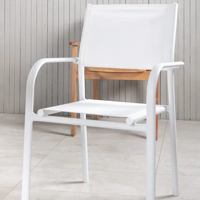 Panama Dining Table 152/210*90 - White Alu / Teak+Santorini Blanka Ben
