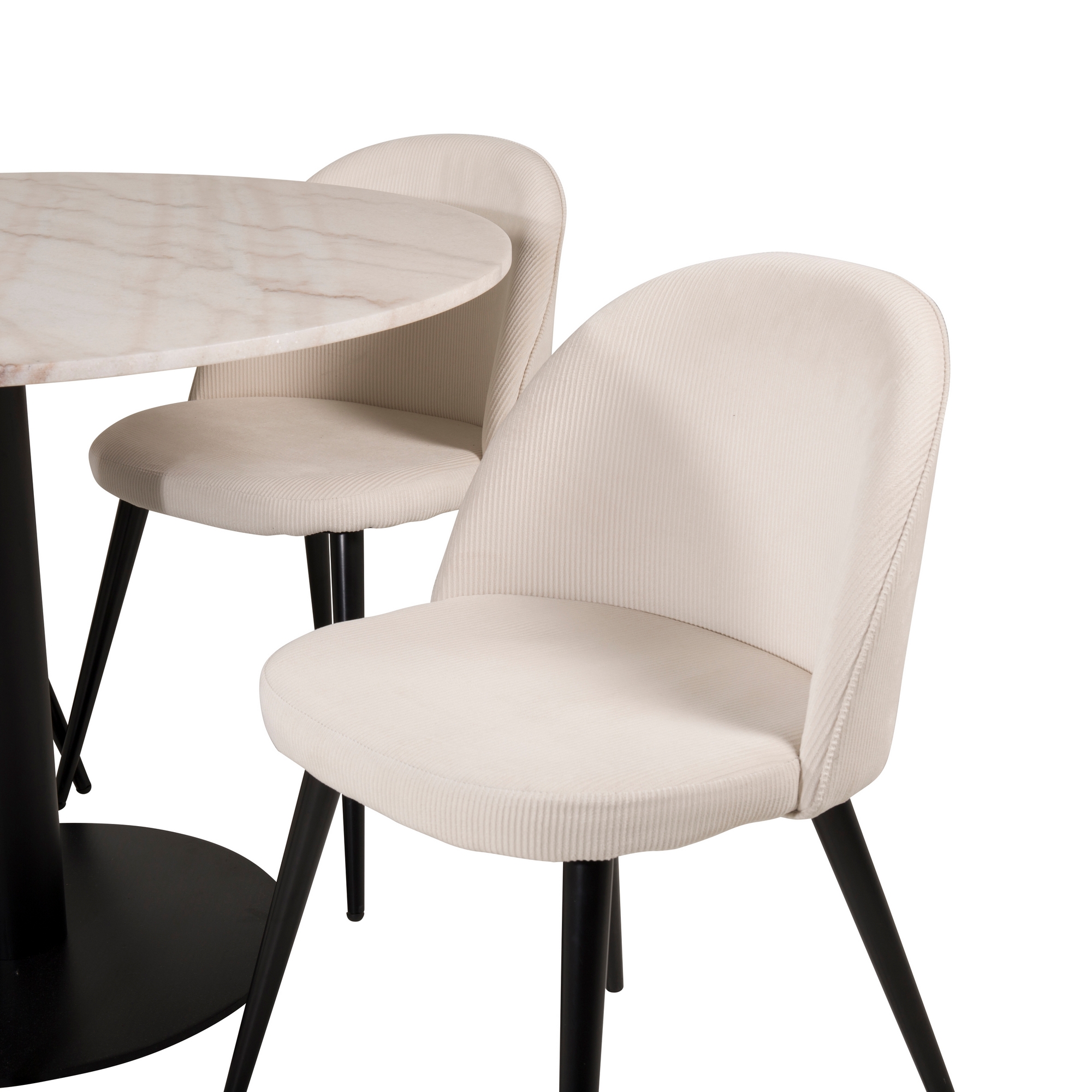 Estelle runt Matbord - Svart / Vit marmor - ø106*H75+Velvet Vit/Beige