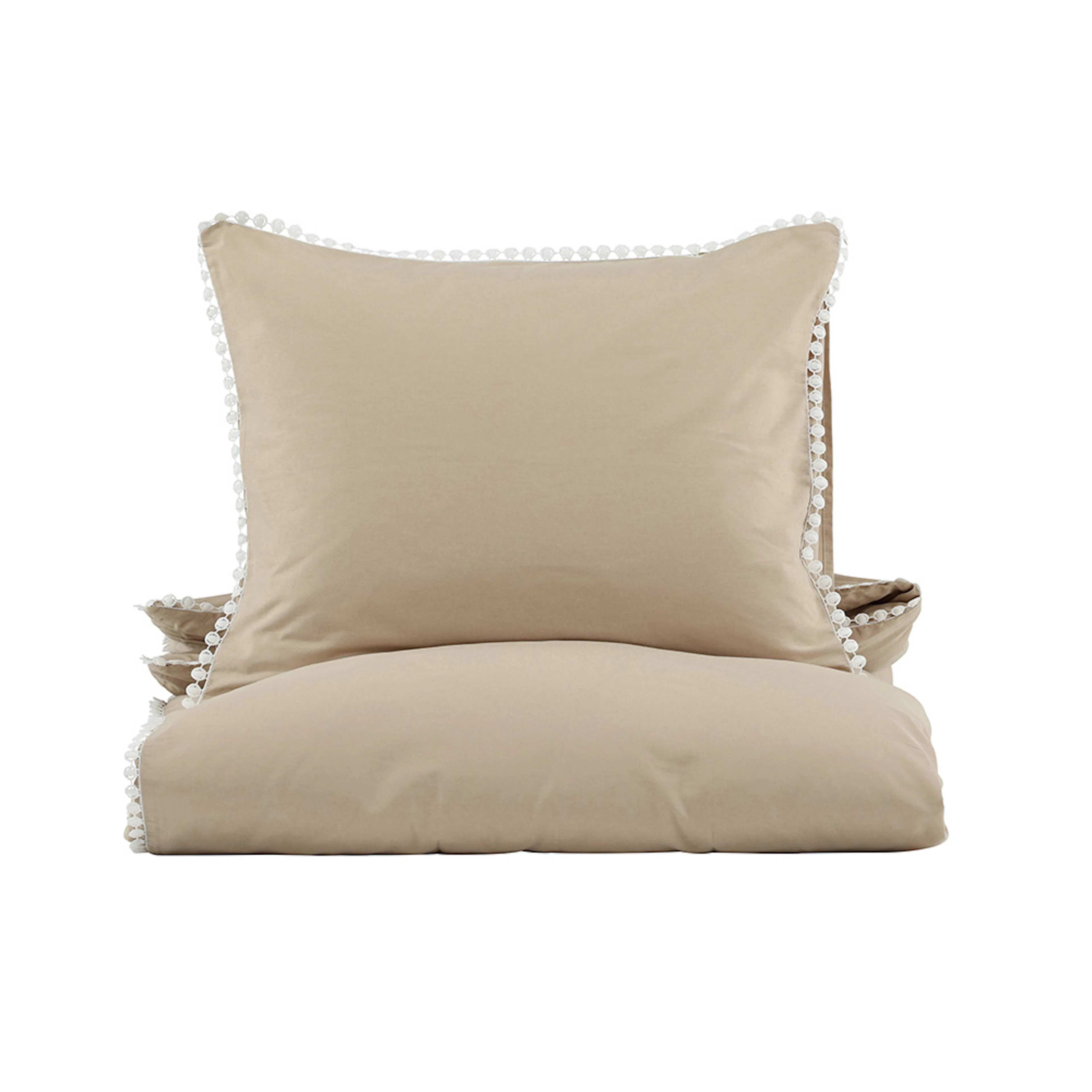 Livia Bed Set Cotton Sateen Beige White Decor 150x200 cm Färg: Beige, Mått: 150x200 cm