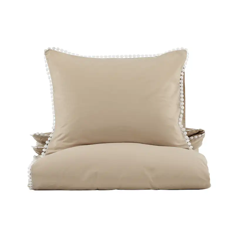 Livia Bed Set Cotton Sateen Beige White Decor 150x200 cm Färg: Beige, Mått: 150x200 cm