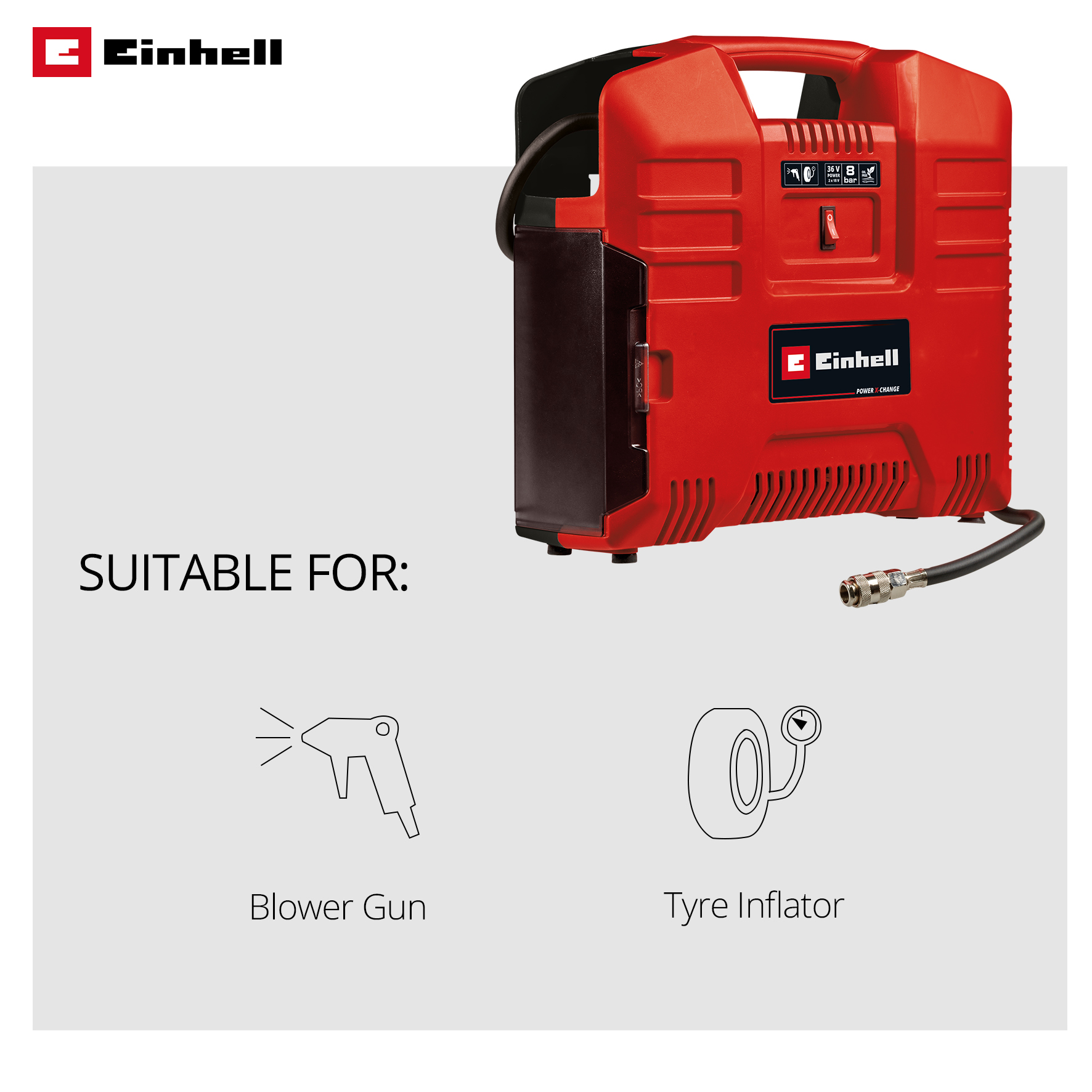 Portabel Kompressor Einhell TE-AC 36/8 Li OF Set-Solo Sladdlös utan Batteri