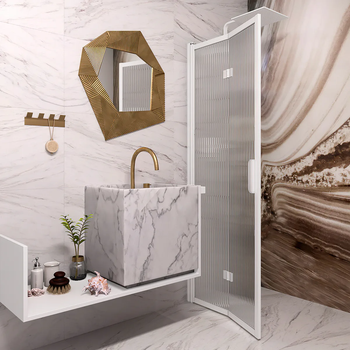 Bläk 881 NY vikbar duschvägg vit/reed 780 780x1950 mm, Reeded, Vita Profiler