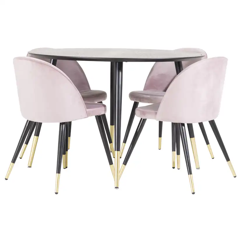 Matgrupp Venture Home Dipp Ø115 cm med 4 Velvet Stolar