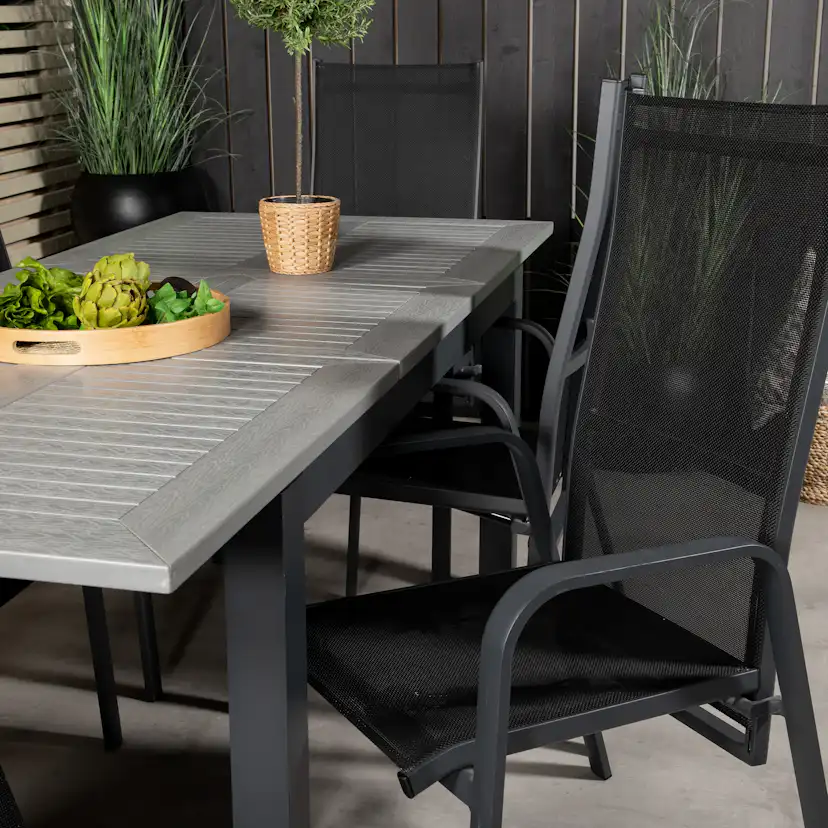 Albany Dining Table 160/240*100 - Svart Alu / Grey Aintwood+ Svart/Grå