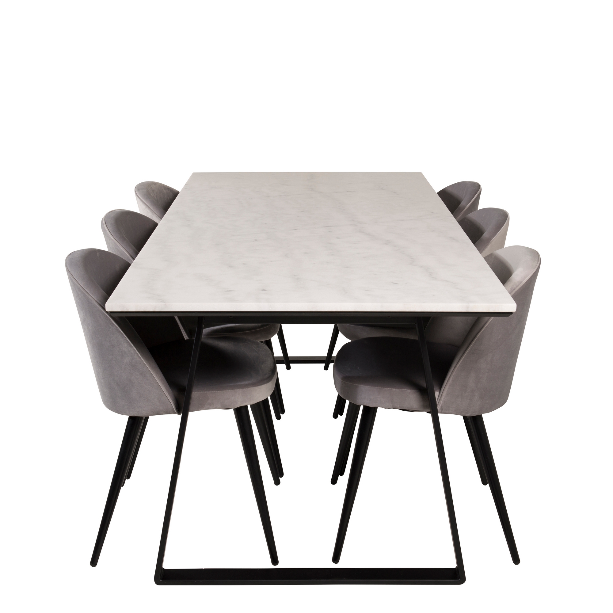 Estelle Matbord - Svart / Vit Marmor - 200*90*H76+Velvet Mat Vit/Ljusgrå