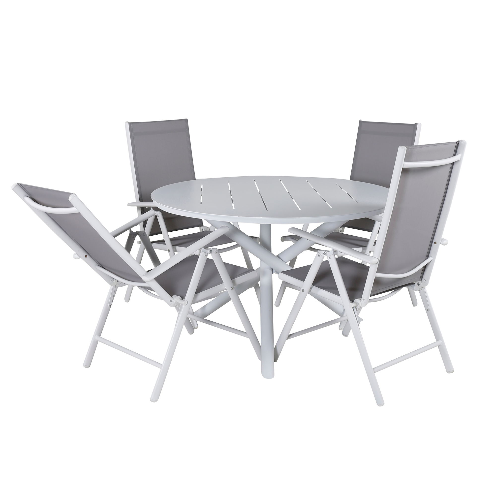 Alma Dining Table - White Alu - ø120cm+Break 5:pos Chair - W Vit