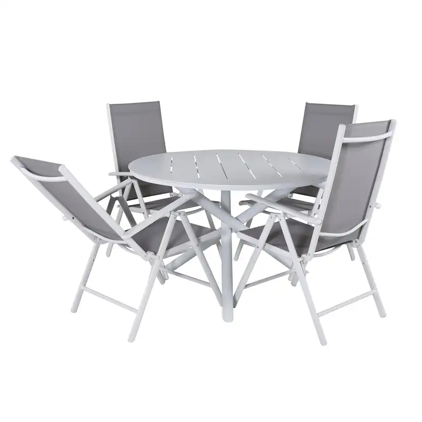 Alma Dining Table - White Alu - ø120cm+Break 5:pos Chair - W Vit
