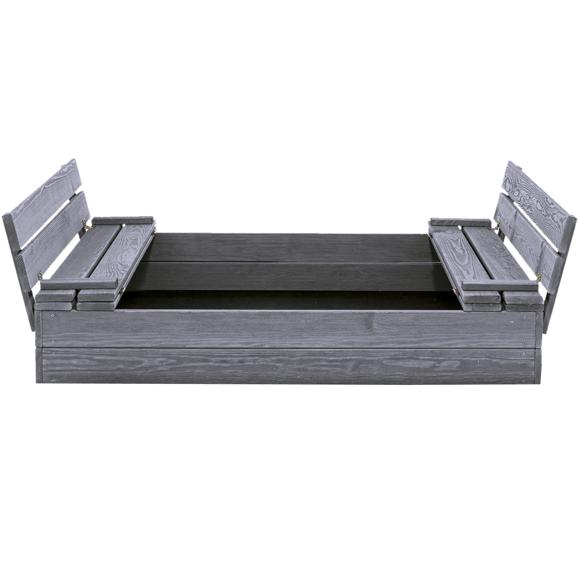 Sandlåda Nordic Play Grå Grundmålad 120x120 cm Med Fällbart Lock & Bänk