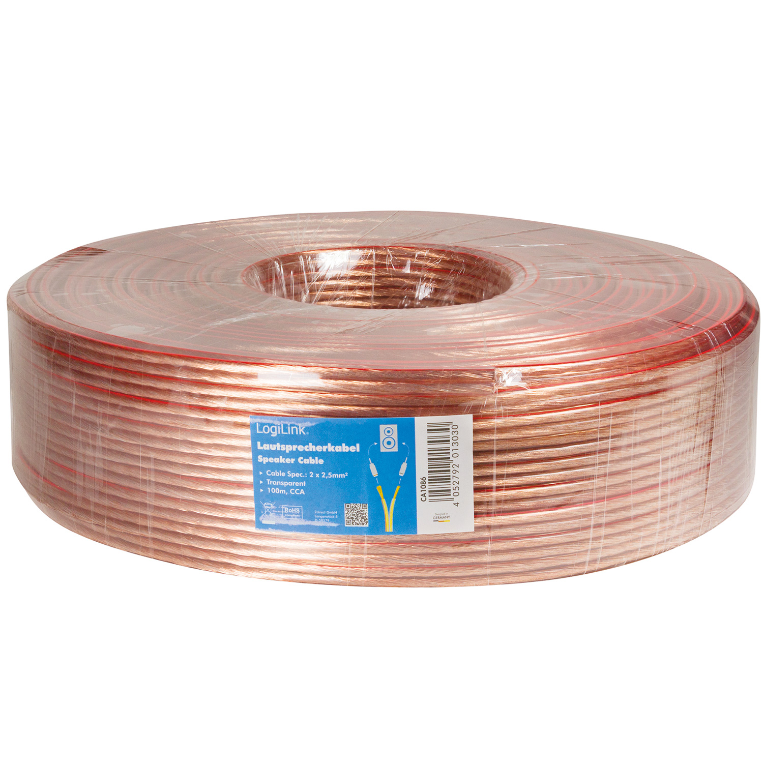 Högtalarkabel LogiLink 2x2,5 mm² Transparent