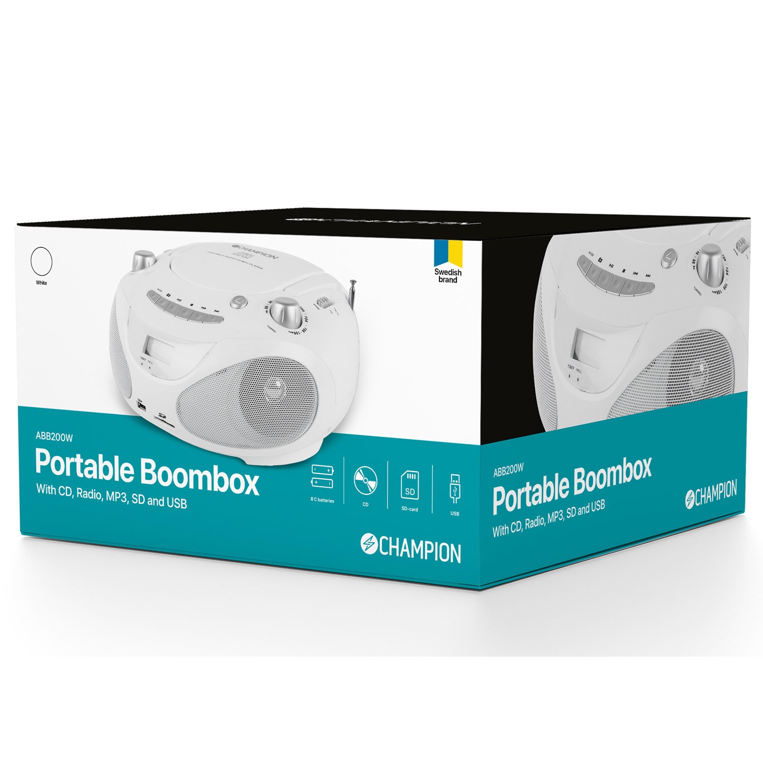 Boombox Champion CD/Radio/MP3/USB White
