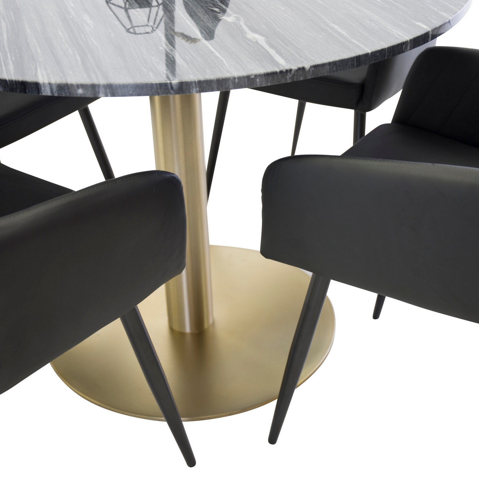 Estelle Dining Table round 106cm Grey Marble /  Brass +Comfo Svart/Mässing/Grå