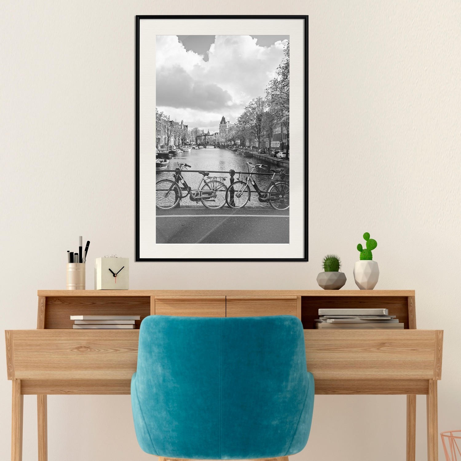 Affisch - Bikes On Bridge [Poster] 30x45 Svart ram med passepartout, 30x45 cm