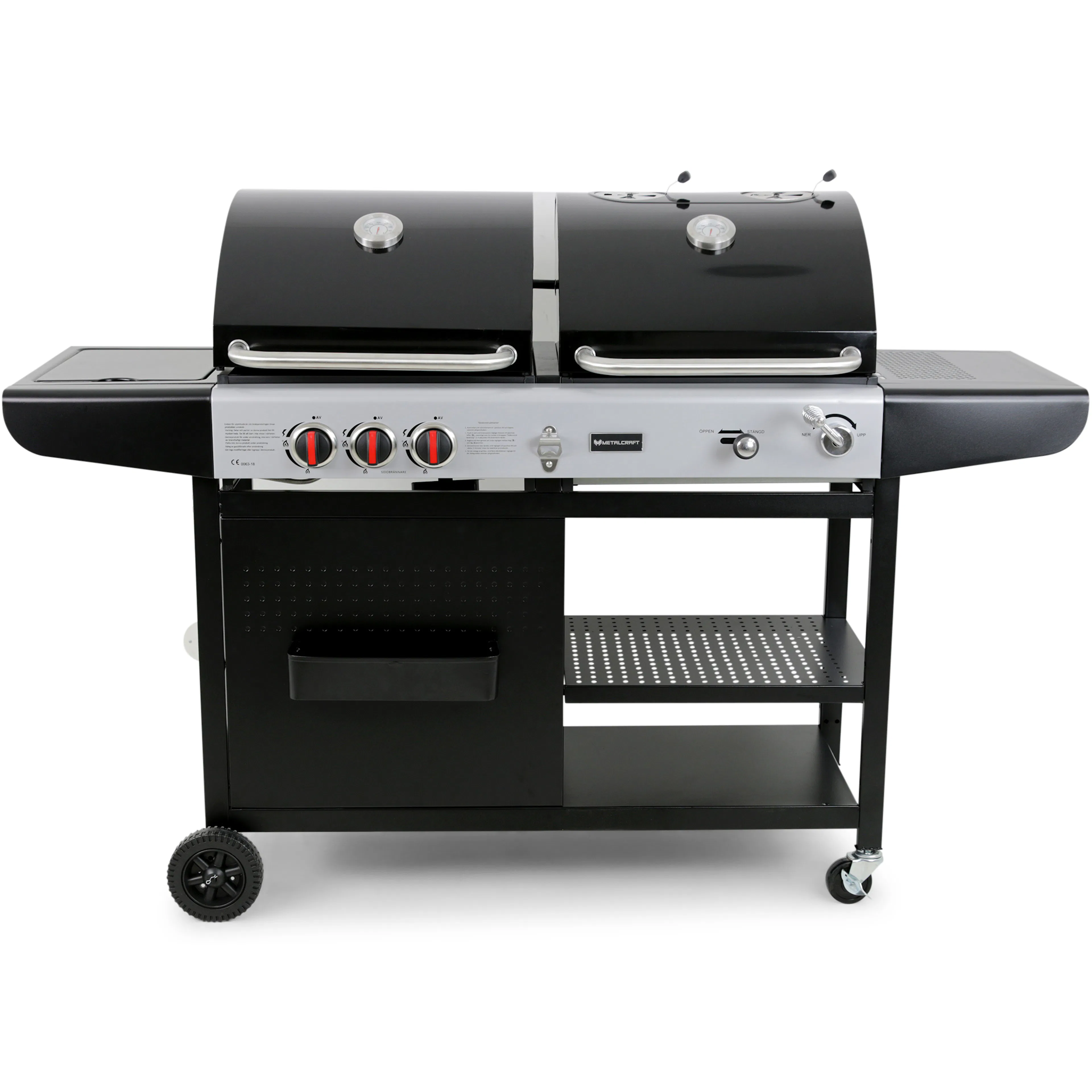 Gasol/Kolgrill Metalcraft Aurora Kombinationsgrill med Sidobrännare & Rostfria Brännare