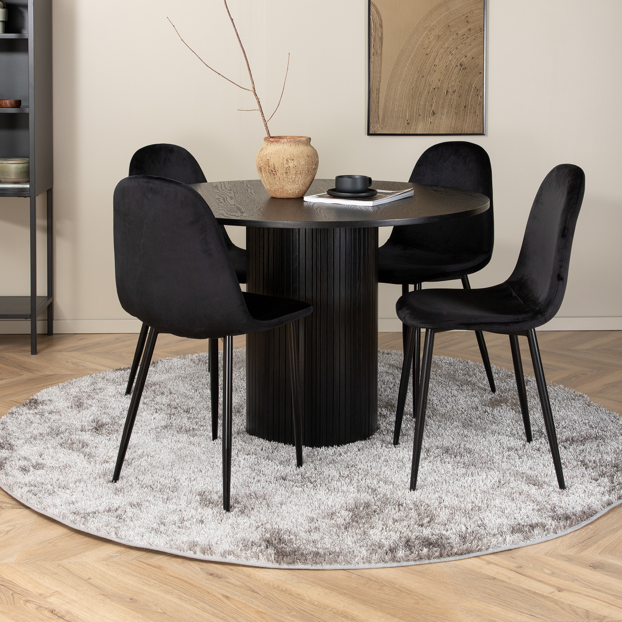 Matgrupp Venture Home Bianca Rund Svart med 4 Pobbie Stolar