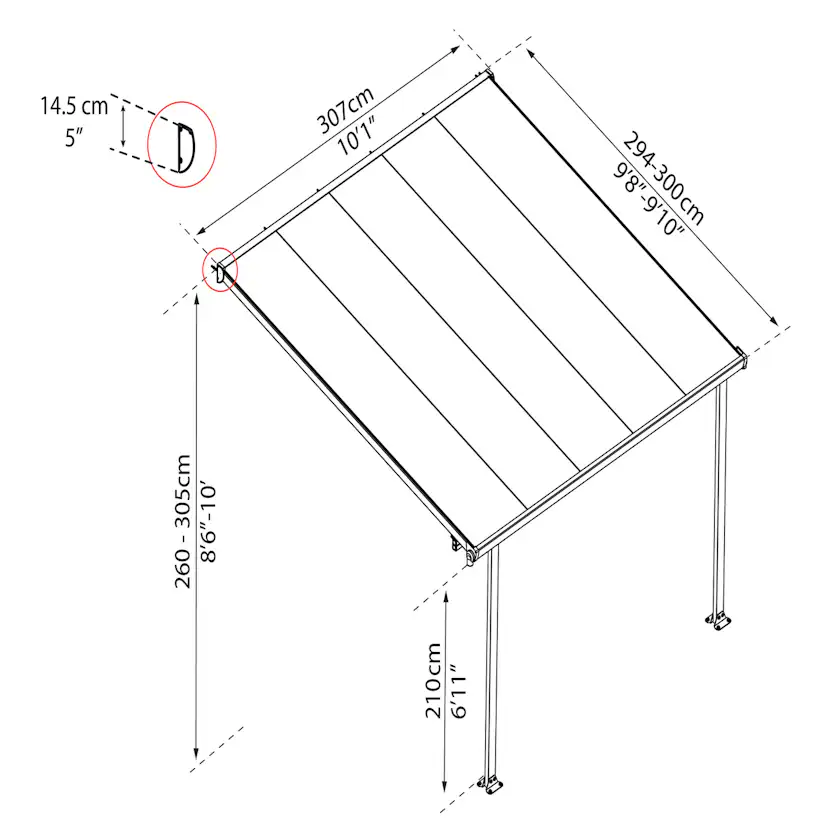 FERIA PATIO COVER 9,1 M2 - 3X3,05M WHITE Vit 3X3,05 m