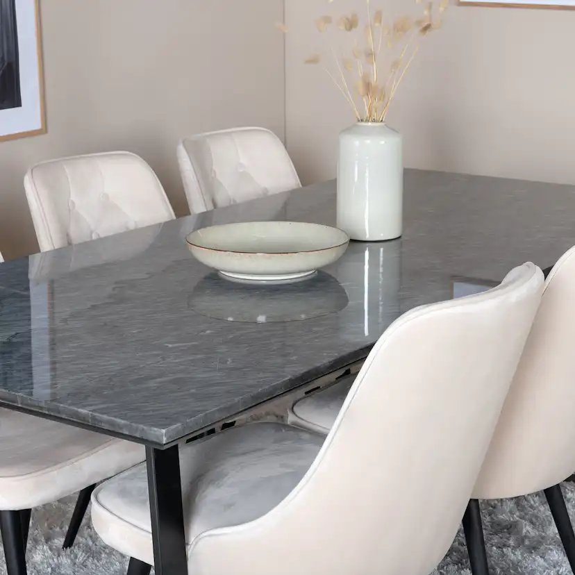 Matgrupp Venture Home Estelle med 6 Velvet Deluxe stolar