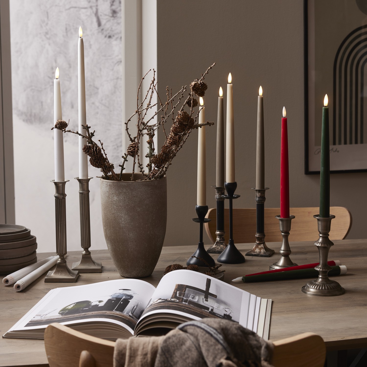 LEDAntikljus2p Flamme Slim Vit